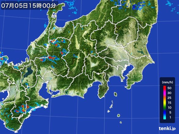 関東・甲信地方の雨雲レーダー(2016年07月05日)
