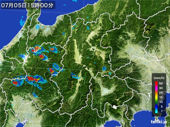 長野県の雨雲レーダー(2016年07月05日)
