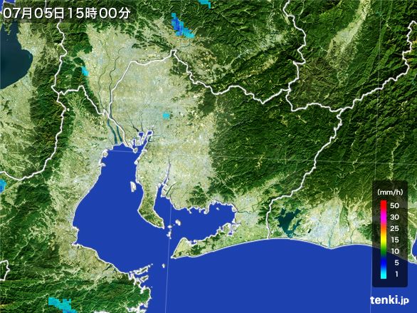 愛知県の雨雲レーダー(2016年07月05日)