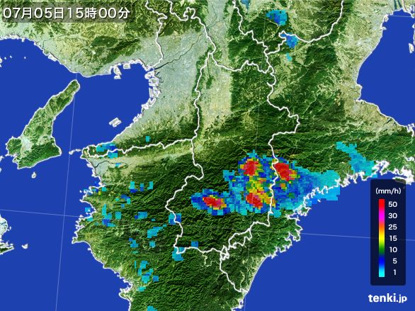 奈良県の雨雲レーダー(2016年07月05日)