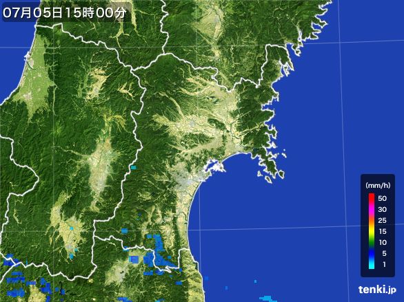 宮城県の雨雲レーダー(2016年07月05日)