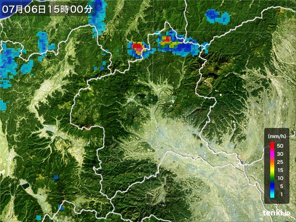 群馬県の雨雲レーダー(2016年07月06日)