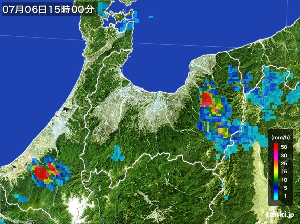 富山県の雨雲レーダー(2016年07月06日)
