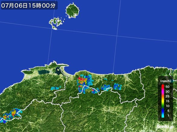 鳥取県の雨雲レーダー(2016年07月06日)