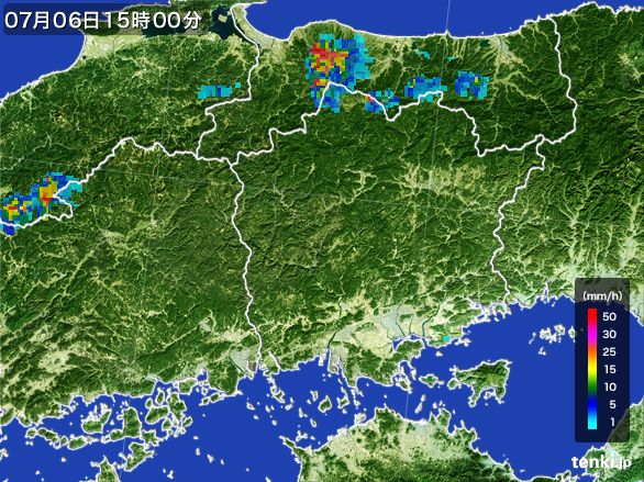 岡山県の雨雲レーダー(2016年07月06日)
