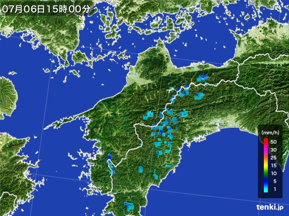 愛媛県の雨雲レーダー(2016年07月06日)