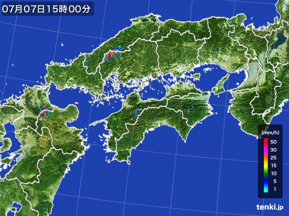 四国地方の雨雲レーダー(2016年07月07日)