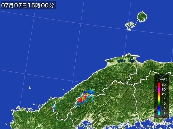 島根県の雨雲レーダー(2016年07月07日)