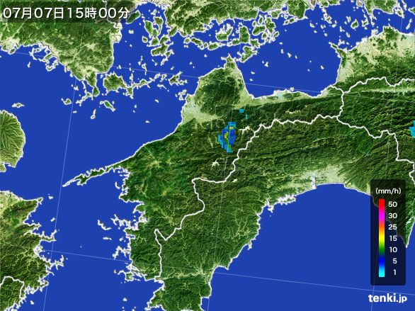 愛媛県の雨雲レーダー(2016年07月07日)