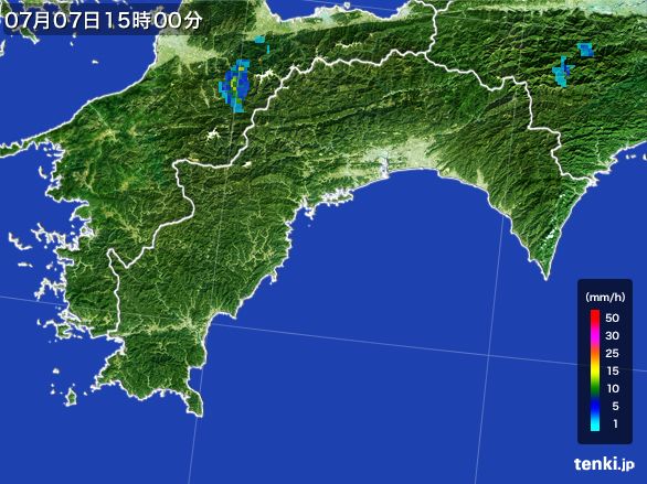 高知県の雨雲レーダー(2016年07月07日)