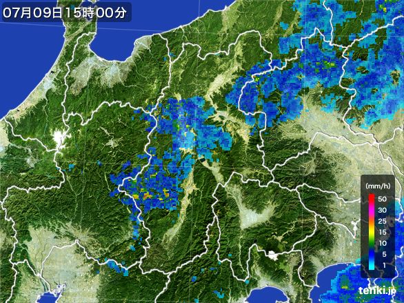 長野県の雨雲レーダー(2016年07月09日)