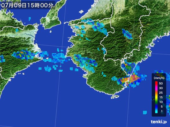 和歌山県の雨雲レーダー(2016年07月09日)