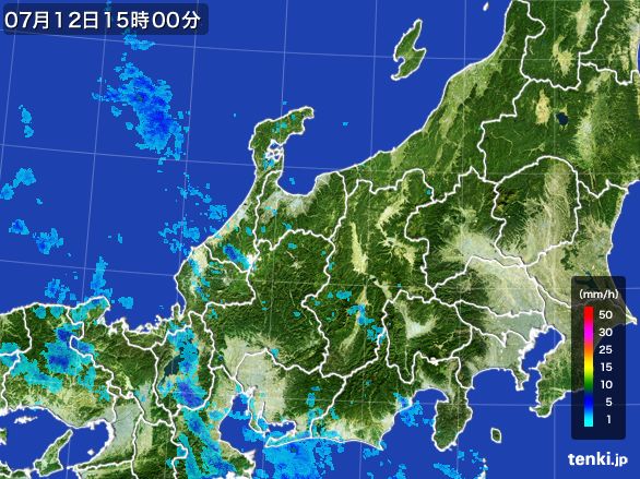 北陸地方の雨雲レーダー(2016年07月12日)