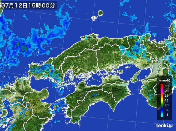 中国地方の雨雲レーダー(2016年07月12日)