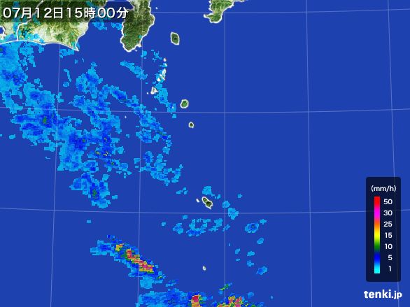 伊豆諸島(東京都)の雨雲レーダー(2016年07月12日)