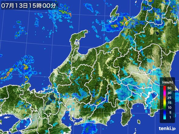 北陸地方の雨雲レーダー(2016年07月13日)