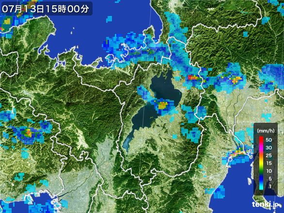 滋賀県の雨雲レーダー(2016年07月13日)