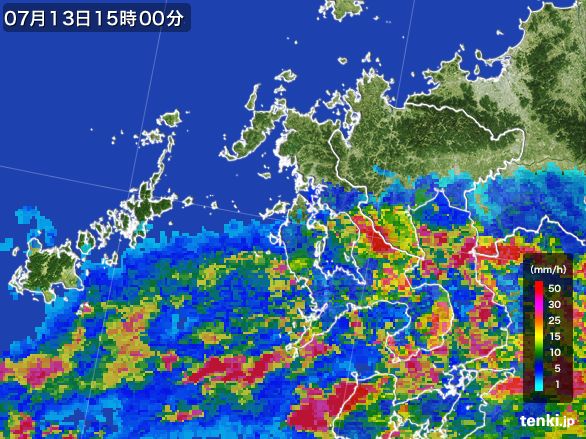 長崎県の雨雲レーダー(2016年07月13日)