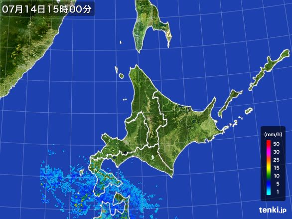 北海道地方の雨雲レーダー(2016年07月14日)