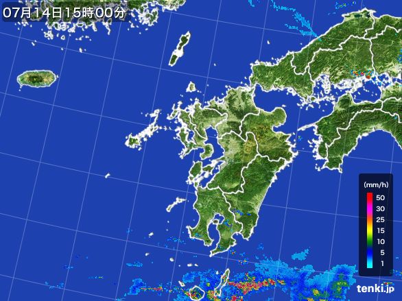 九州地方の雨雲レーダー(2016年07月14日)