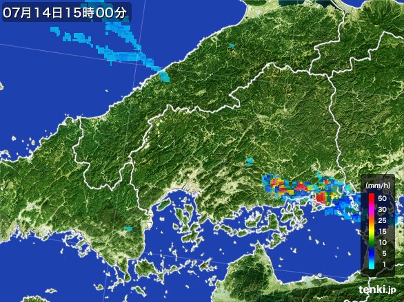 広島県の雨雲レーダー(2016年07月14日)