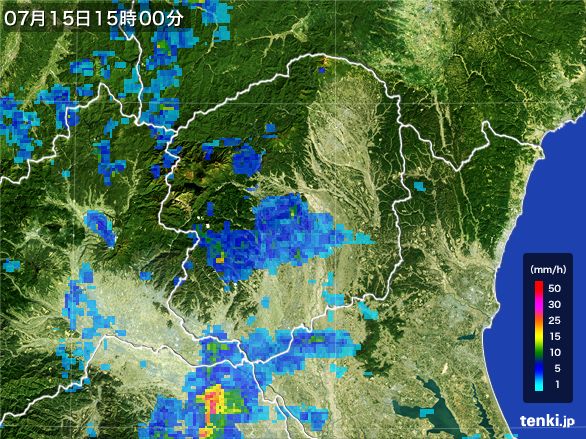 栃木県の雨雲レーダー(2016年07月15日)