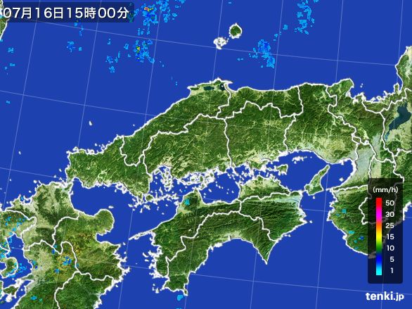 中国地方の雨雲レーダー(2016年07月16日)