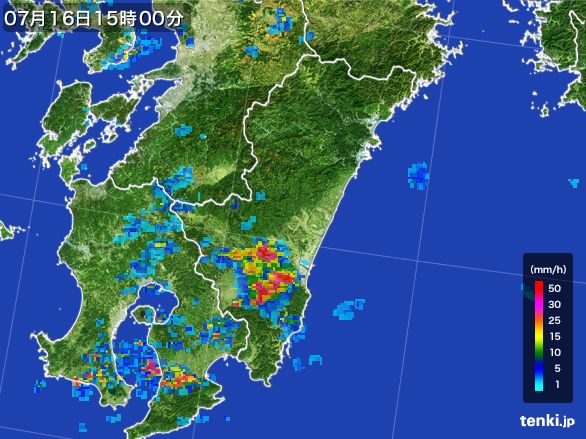 宮崎県の雨雲レーダー(2016年07月16日)