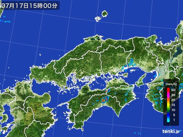 中国地方の雨雲レーダー(2016年07月17日)