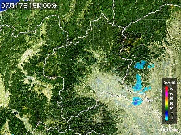 群馬県の雨雲レーダー(2016年07月17日)