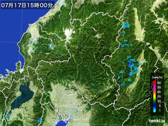 岐阜県の雨雲レーダー(2016年07月17日)