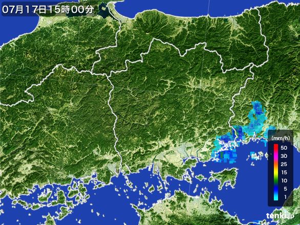 岡山県の雨雲レーダー(2016年07月17日)