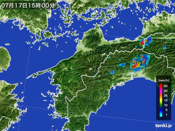 愛媛県の雨雲レーダー(2016年07月17日)