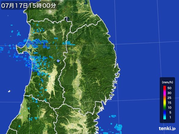 岩手県の雨雲レーダー(2016年07月17日)