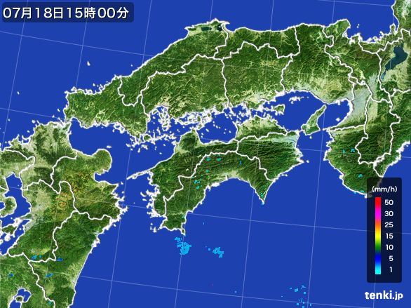 四国地方の雨雲レーダー(2016年07月18日)