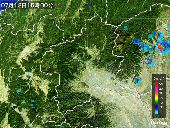 群馬県の雨雲レーダー(2016年07月18日)