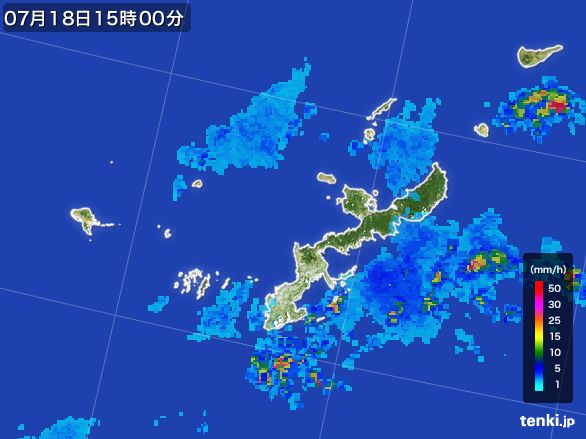 沖縄県の雨雲レーダー(2016年07月18日)
