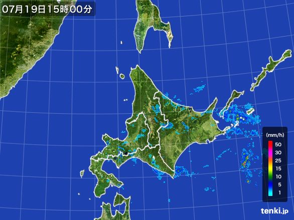 北海道地方の雨雲レーダー(2016年07月19日)