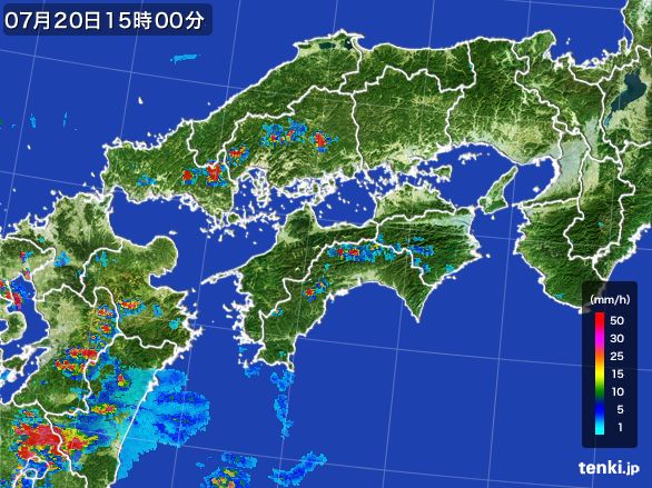 四国地方の雨雲レーダー(2016年07月20日)