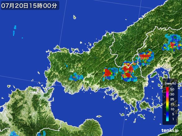 山口県の雨雲レーダー(2016年07月20日)