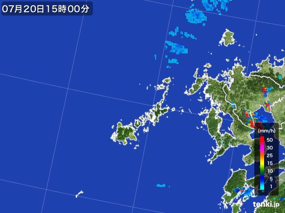 五島列島(長崎県)の雨雲レーダー(2016年07月20日)