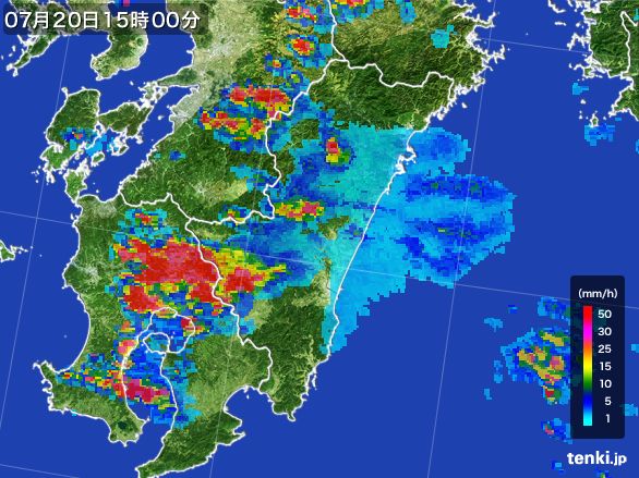 宮崎県の雨雲レーダー(2016年07月20日)