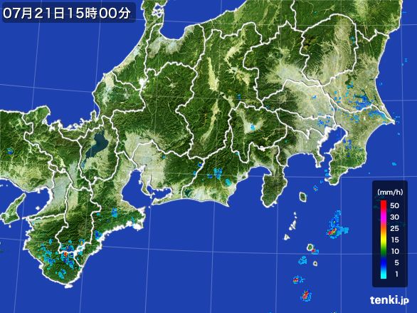 東海地方の雨雲レーダー(2016年07月21日)