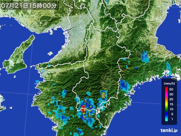 奈良県の雨雲レーダー(2016年07月21日)