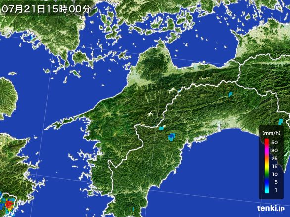 愛媛県の雨雲レーダー(2016年07月21日)