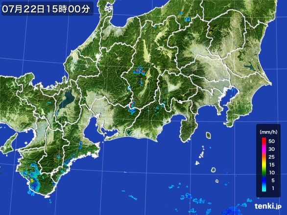 東海地方の雨雲レーダー(2016年07月22日)