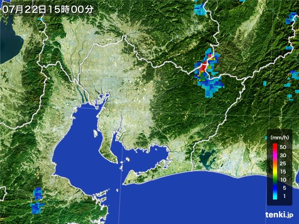 愛知県の雨雲レーダー(2016年07月22日)