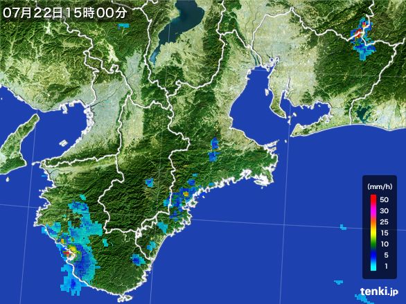 三重県の雨雲レーダー(2016年07月22日)