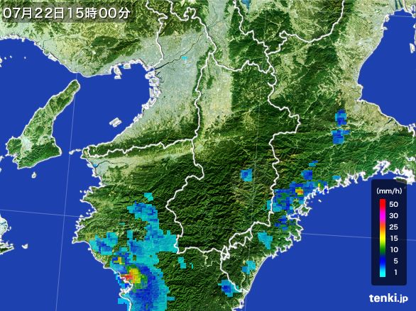奈良県の雨雲レーダー(2016年07月22日)