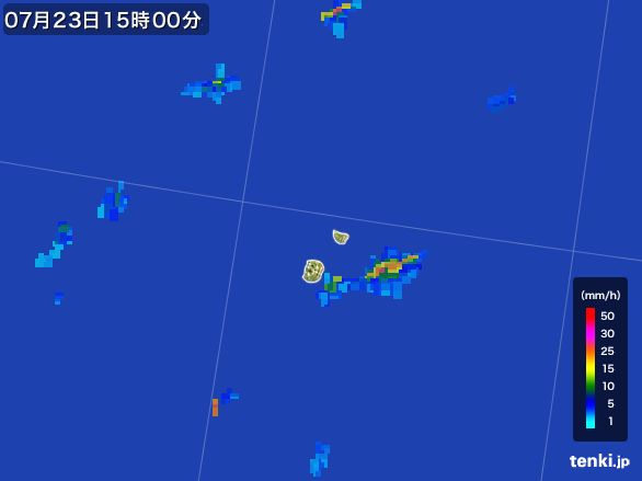 南大東島(沖縄県)の雨雲レーダー(2016年07月23日)